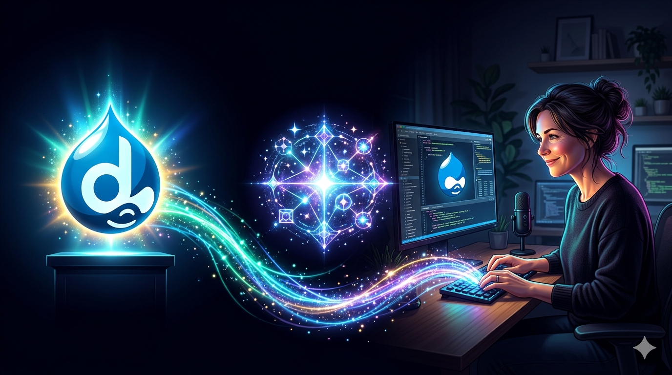 Woman using AI to manage Drupal